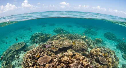 Naklejka premium Underwater Scene Featuring A Vibrant Coral Reef In Clear Ocean Waters