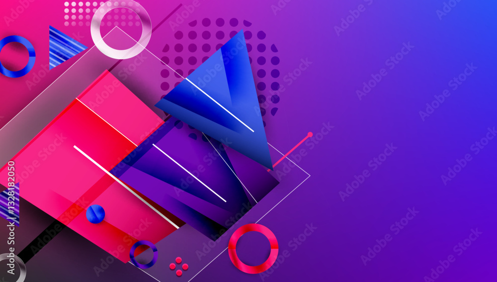 Poster Abstract background - overlapping circles, rectangles, and triangles with vibrant gradients. Semi-transparent shapes create depth and balance