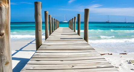 Obraz premium Turquoise waters visible from scenic tropical pier.