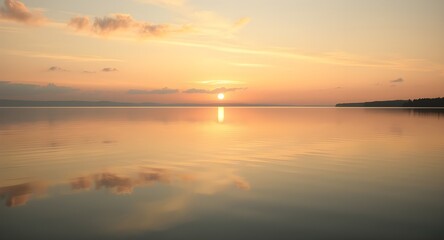 Fototapeta premium Golden sunset reflection over tranquil water.