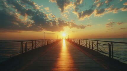Obraz premium Sunset pier ocean boardwalk silhouettes