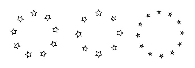 Star in circle vector icon. European union flag symbol. Stars of various sizes arranged in a circle. Round frame, border. vector illustration eps 888.