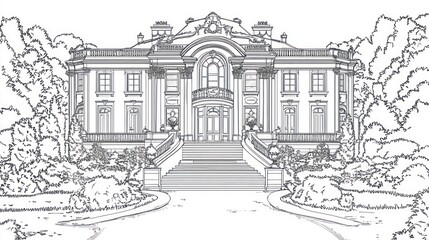 Elegant Mansion Illustration in Park Setting