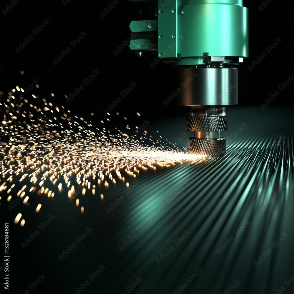Aufkleber a high-tech cutting machine creates sparks while processing a metallic surface, showcasing advanced 