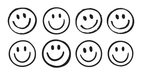 Happy face with smile vector, emoji, expression. Smile face brush stroke. expression joy, happiness. Free hand doodle icon