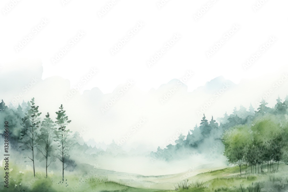 Poster minimal spring landscape with shape edge in bottom border nature outdoors forest.