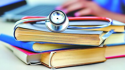 Stethoscope on medical textbooks.