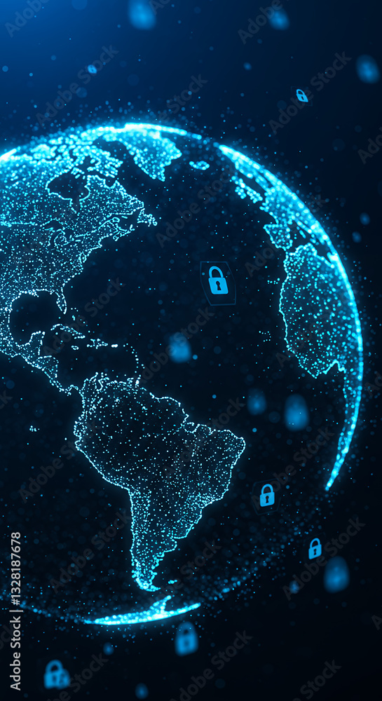 Poster global cyber security: protecting the world with digital locks, data encryption, network security an