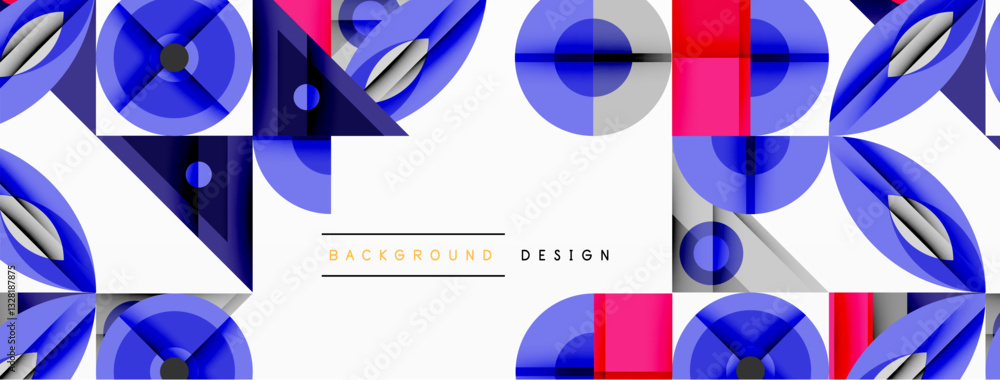 Aufkleber Geometric abstract composition with intersecting shapes, circles, triangles, and gradients, blending vibrant colors and dynamic contrasts to create a modern, futuristic visual design