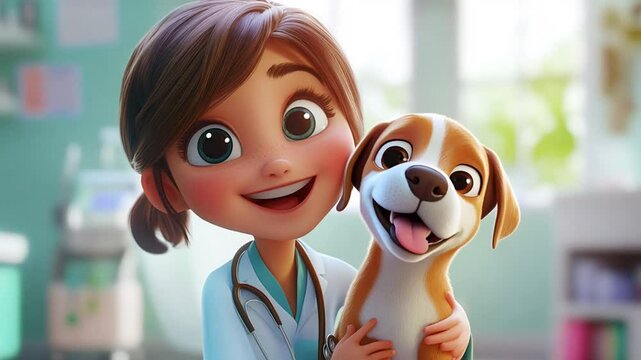 cartoon character cute Veterinarian caring Videos 4K