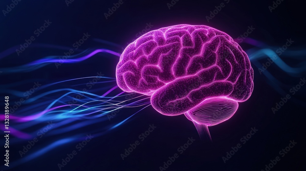 Poster 3d rendered brain with neural activity