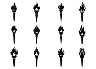 set of vector silhouettes of firelights