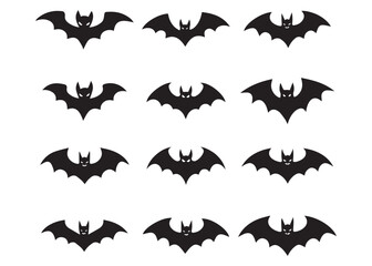 set of halloween bats vector on white background