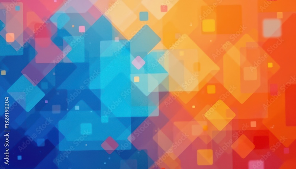 Poster a vibrant abstract background featuring overlapping blue and orange squares creating a dynamic and e