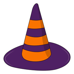 Witch Hat Halloween Element. Isolated on White Background. Vector Illustration in Trendy Cartoon Style.