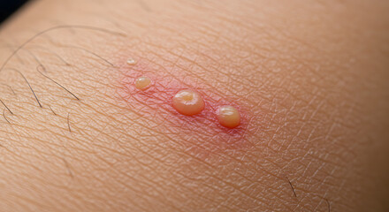 Skin Blisters Close-up, Inflamed Skin Reaction, Human Skin with Vesicles, Generative AI image,