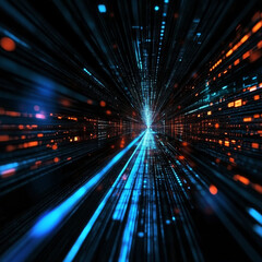 Obraz premium Futuristic Data Stream with Converging Blue and Orange Light Streaks
