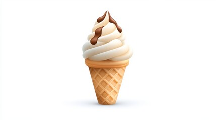 Delicious ice cream cone with chocolate drizzle