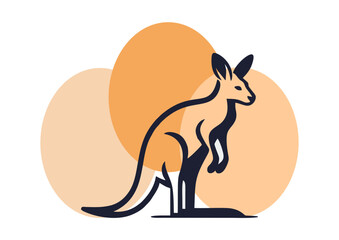 Stylish Kangaroo Icon - Creative Line Art with Warm Color Background