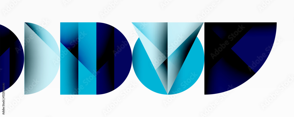 Aufkleber Abstract geometric background with layered gradient shapes forming dynamic patterns. Overlapping semi circles and triangles create depth and contrast