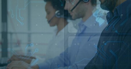 Customer service team working with digital network connections overlay animation - Powered by Adobe