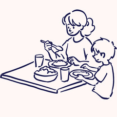 Mom and son are eating together