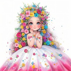 Fototapeta premium Quirky Wedding Girl Clip art, Vintage Watercolor, Junk Journaling, Scrapbook Card, Making Digital, Download Fantasy, Whimsical People