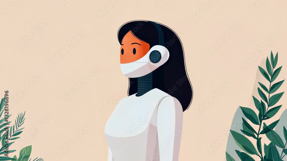 Aufkleber futuristic humanoid robot illustration on world robotics day with nature elements showcasing advance