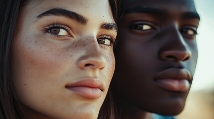 Closeup Portrait of Diverse Young Adults Displaying Connection and Emotion Outdoors