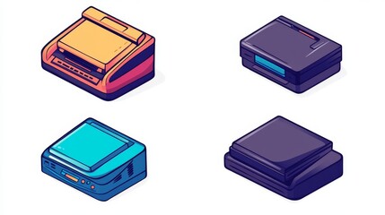 Colorful Digital Printers and Office Equipment Illustrations in Modern Flat Design Style