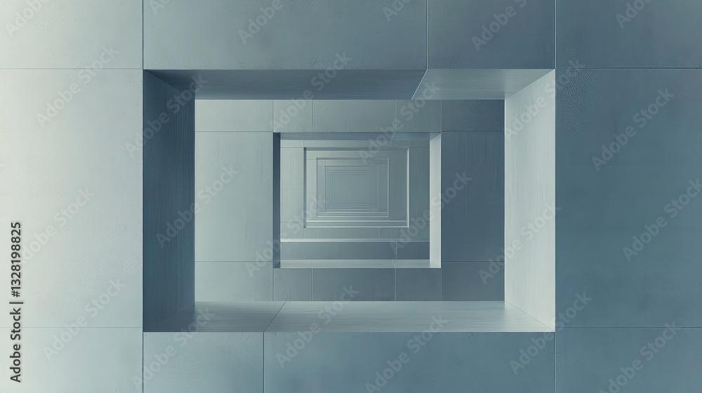 Poster abstract image of a receding hallway with nested square frames, creating a sense of depth and perspe
