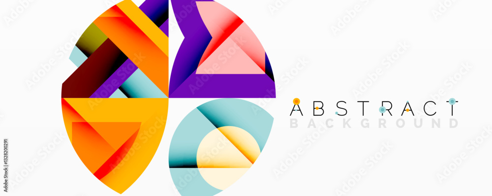Poster abstract geometric composition with interlocking circular and angular shapes, featuring smooth gradi