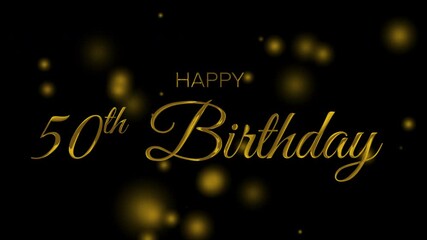Happy 50th birthday greeting with blurred yellow lights. Ideal for festive birthday invitations, celebratory social media posts, or elegant greeting cards.
