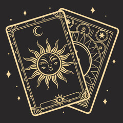 Mystical Sun with Tarot Cards and Crescent Moon, a captivating design.