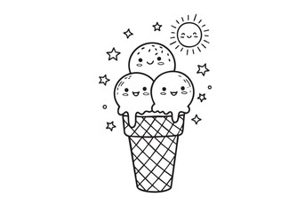 Smiley Faces on Ice Cream – Fun Pencil Sketch