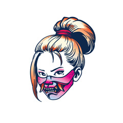 samurai girl with demon mask