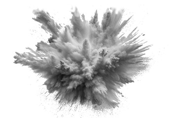 This image shows an explosion of powder in black and white, creating a dramatic burst of clouds and particles. The monochrome effect emphasizes the texture and movement, making it look like a powerful