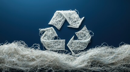 Recycling symbol made from biodegradable fishing net representing marine conservation