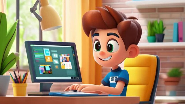 cartoon character cute Web Developer Designing Videos 4K