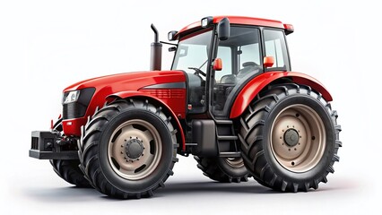 Modern Red Tractor Isolated on White Background - Agricultural Machinery Stock Photo