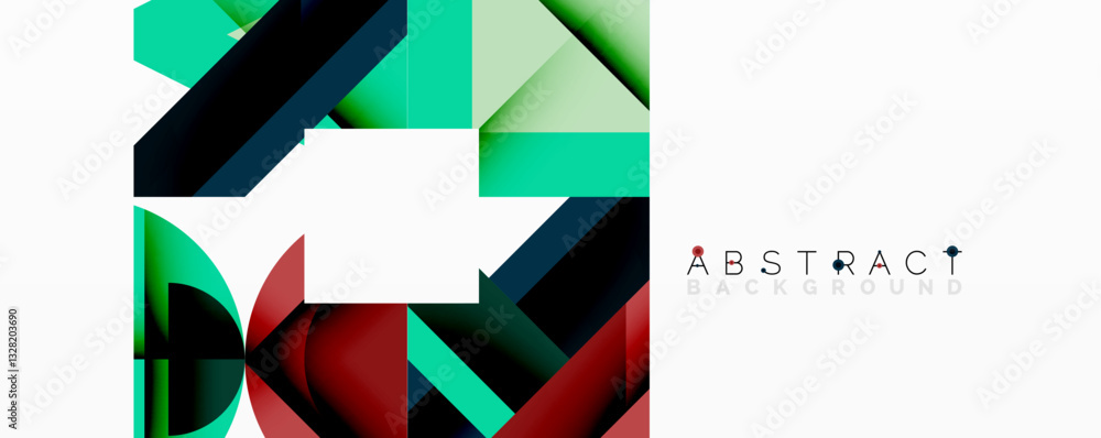 Poster Abstract geometric composition with interlocking circular and angular shapes, featuring smooth gradients and sharp contrasts on a white background