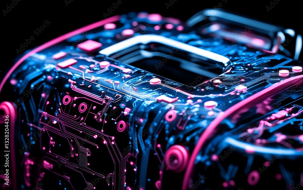 Aufkleber vibrant digital padlock with blue and pink circuitry patterns, sleek black backdrop, symbolizing adv