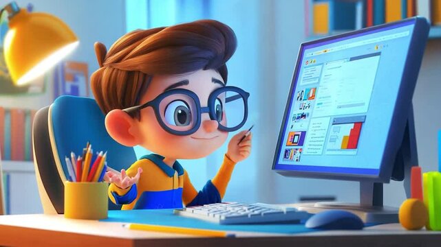 cartoon character cute Web Developer Designing Videos 4K