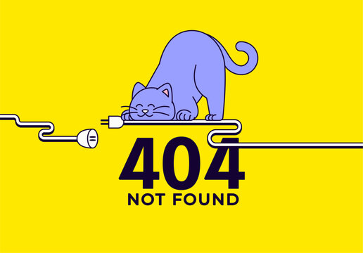 Cute cat playing with unplugged cable 404 error page