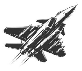 Silhouette of the fighter aircraft isolated on white background, vector illustration