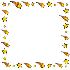 Vector outline colored shooting stars frame template with stroke. Flying comet simple symbols isolated on white background. Planetary object. Astronomy, space theme pictogram. Vector falling stars.