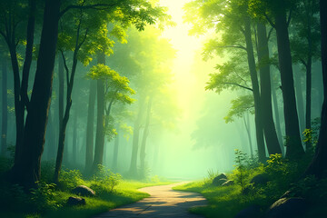 Obraz premium Serene forest pathway enchanted green forest nature photography lush environment tranquil viewpoint peaceful journey