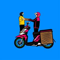 Fototapeta premium motorcycle courier delivers a customer package order vector illustration