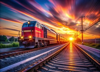 Obraz premium Morning Train Light Trails - 8K UHD Stock Photo - Dynamic Motion Blur