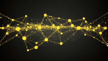 Abstract Golden Network: Connecting Nodes and Lines in a Complex Digital Web on Black Background for Technology and Science Visualizations